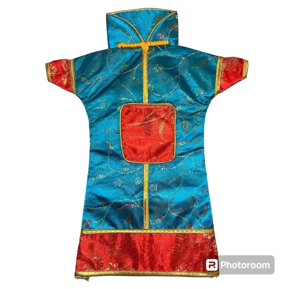 Chinese Asian Kimono Wine Bottle Covers Set of 3 Oriental Dress Brocade Decor